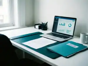 Ondertekend arbeidscontract op modern bureau naast laptop met salarisadministratie-dashboard en onboardingmap in professionele HR-omgeving.